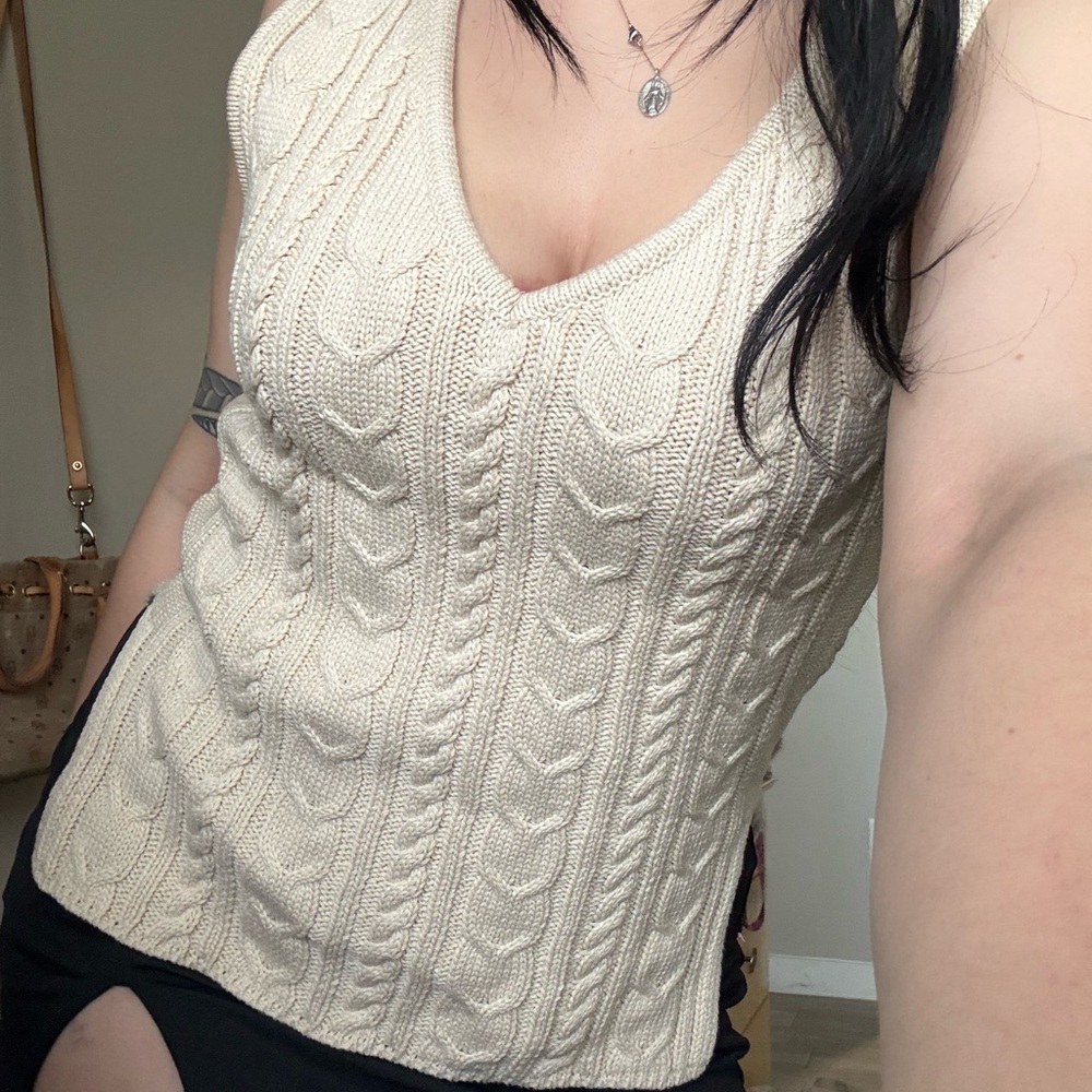 Forever 21 Ivory Cable Knit Top